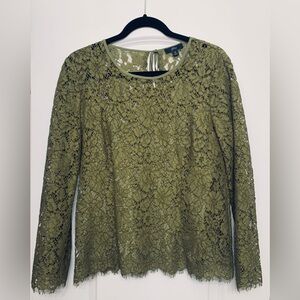 JCREW Olive Lace Long Sleeve Top